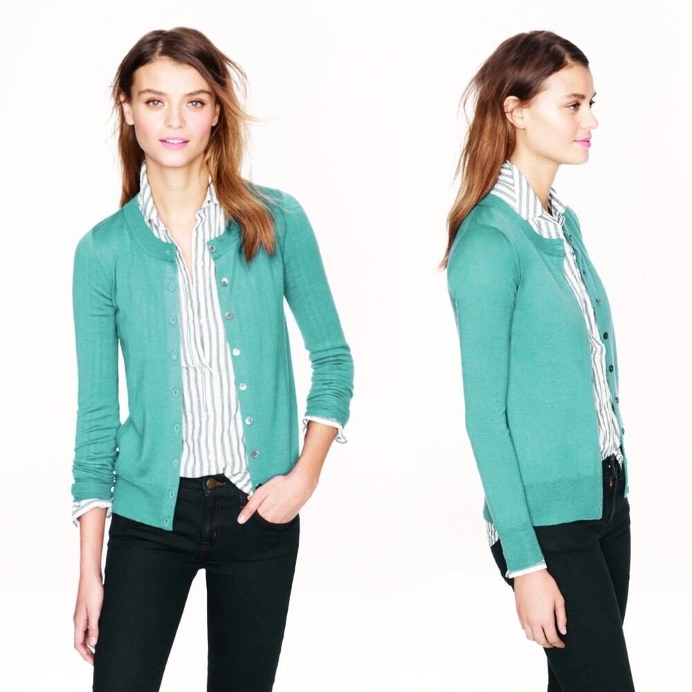 J. Crew 100% Merino Wool Tippi Cardigan Teal Size S Classic Preppy Old Money